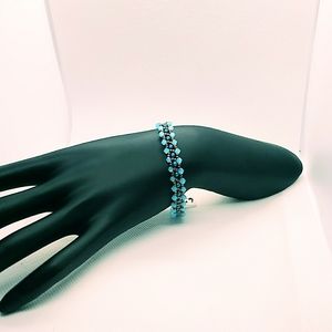 Blue crystal and Bronze and blue bead bracelet